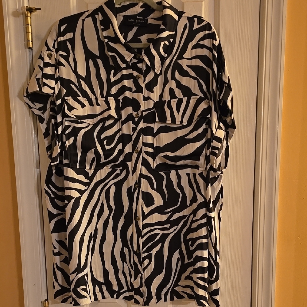 Lane Bryant Zebra Print Button Down Shirt - Black and White